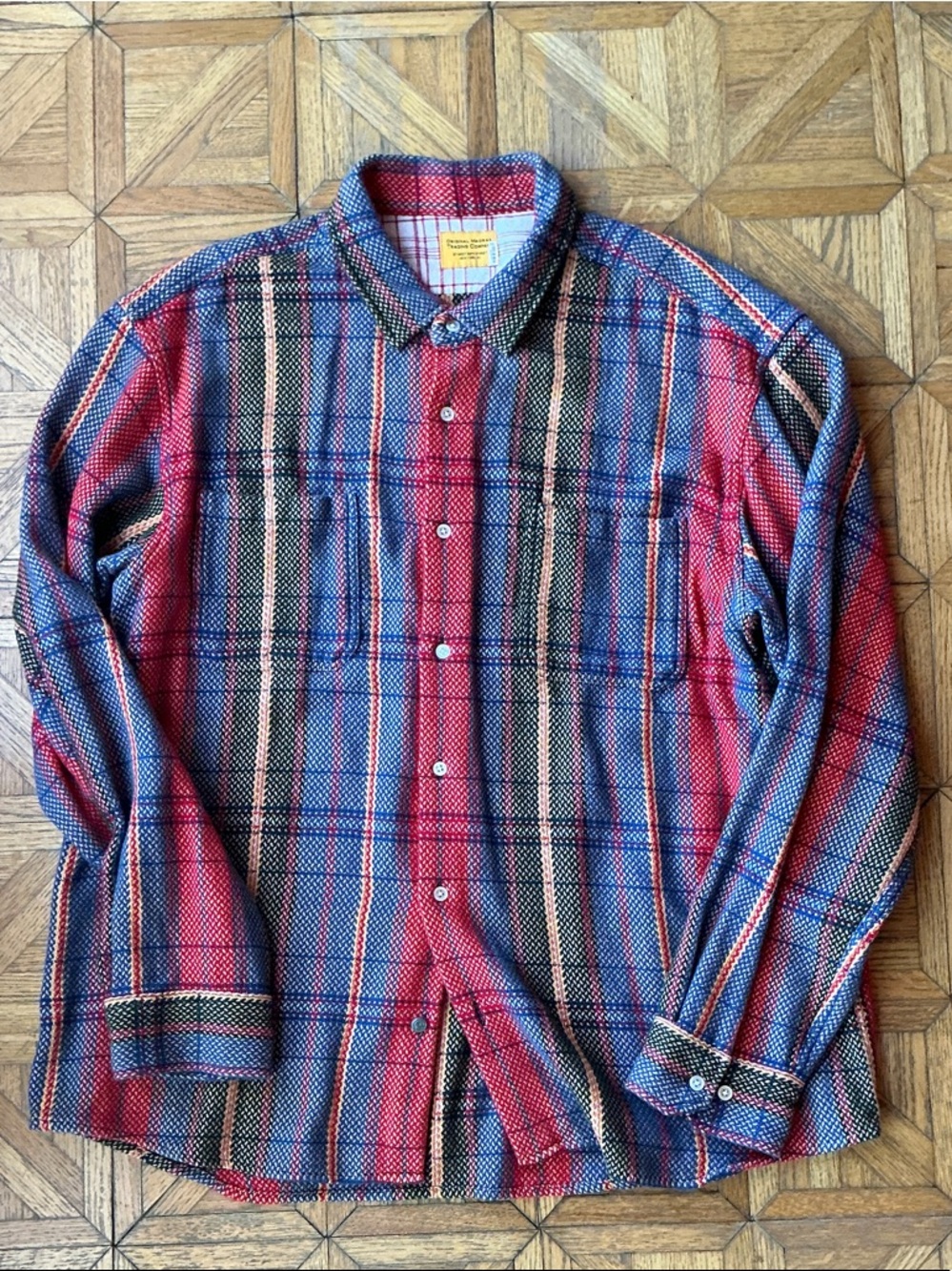 Men's Plaid Button-Down Shirt in Red & Blue